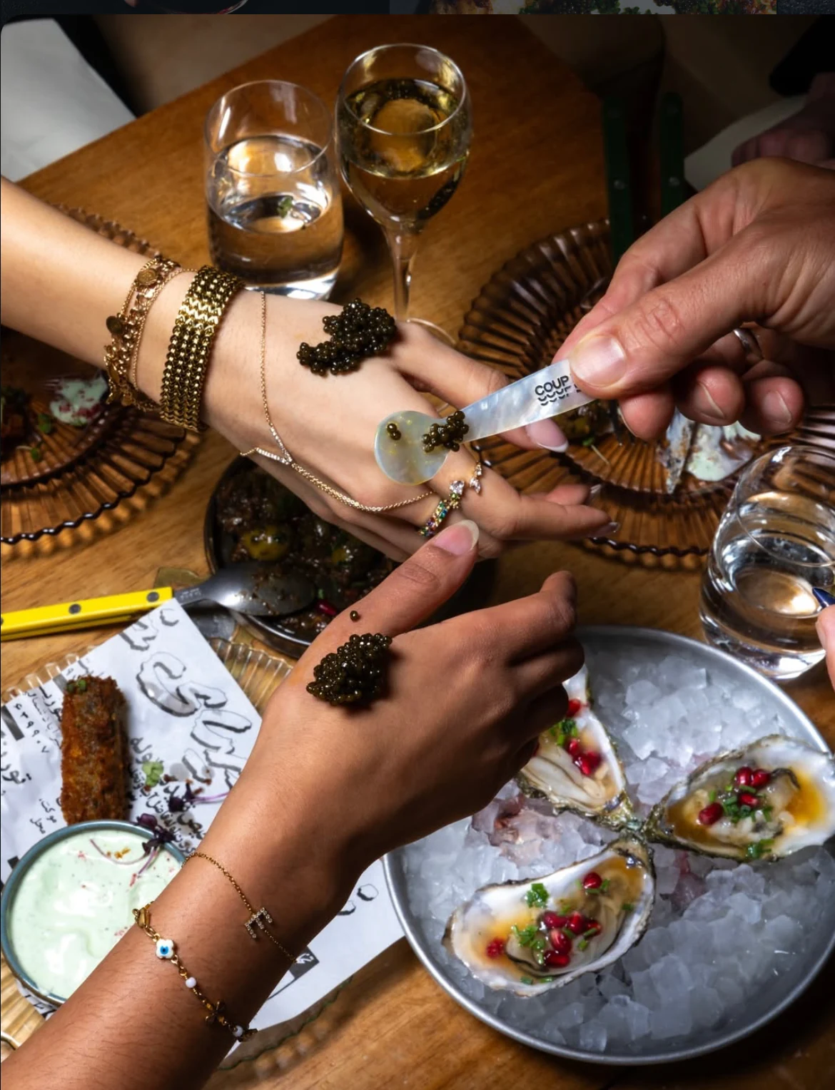 Sharing caviar at Coup
